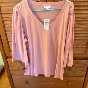 NWT 🌸 J. Jill Soft Pink V-Neck 3/4 Sleeve Tee Size Large